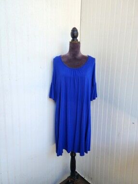 NAIF Royal Blue Bell-Sleeve Midi Dress Stretch Rayon Pull On Comfort Sz L